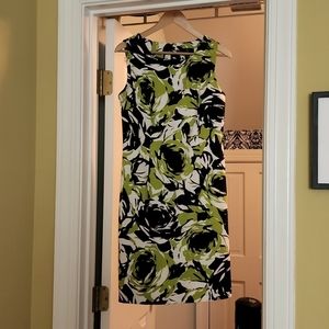 Lime green, black and white floral dress